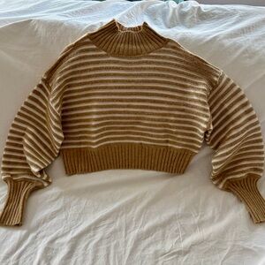 Cider Tan and Cream Striped Mock Neck Sweater